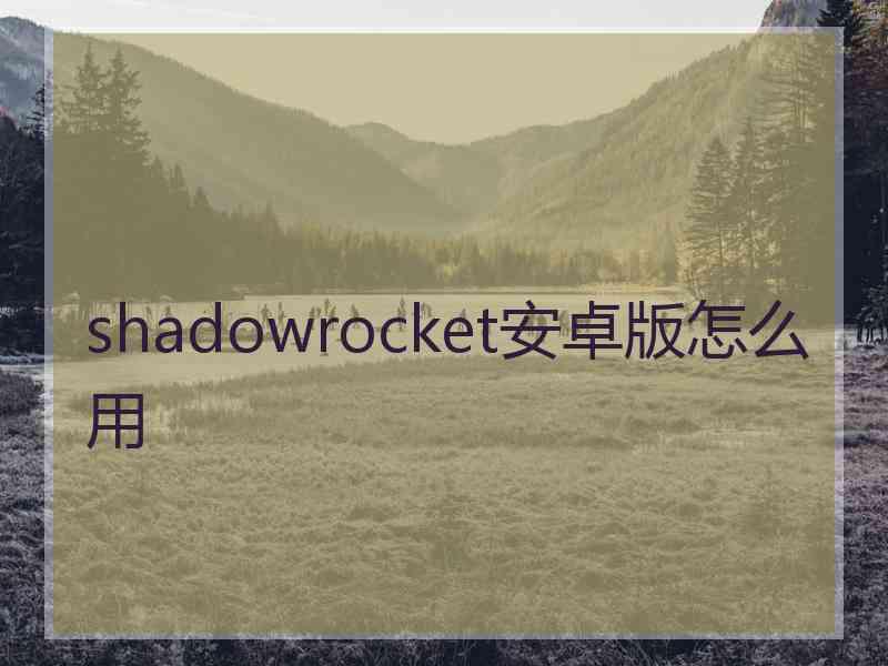 shadowrocket安卓版怎么用